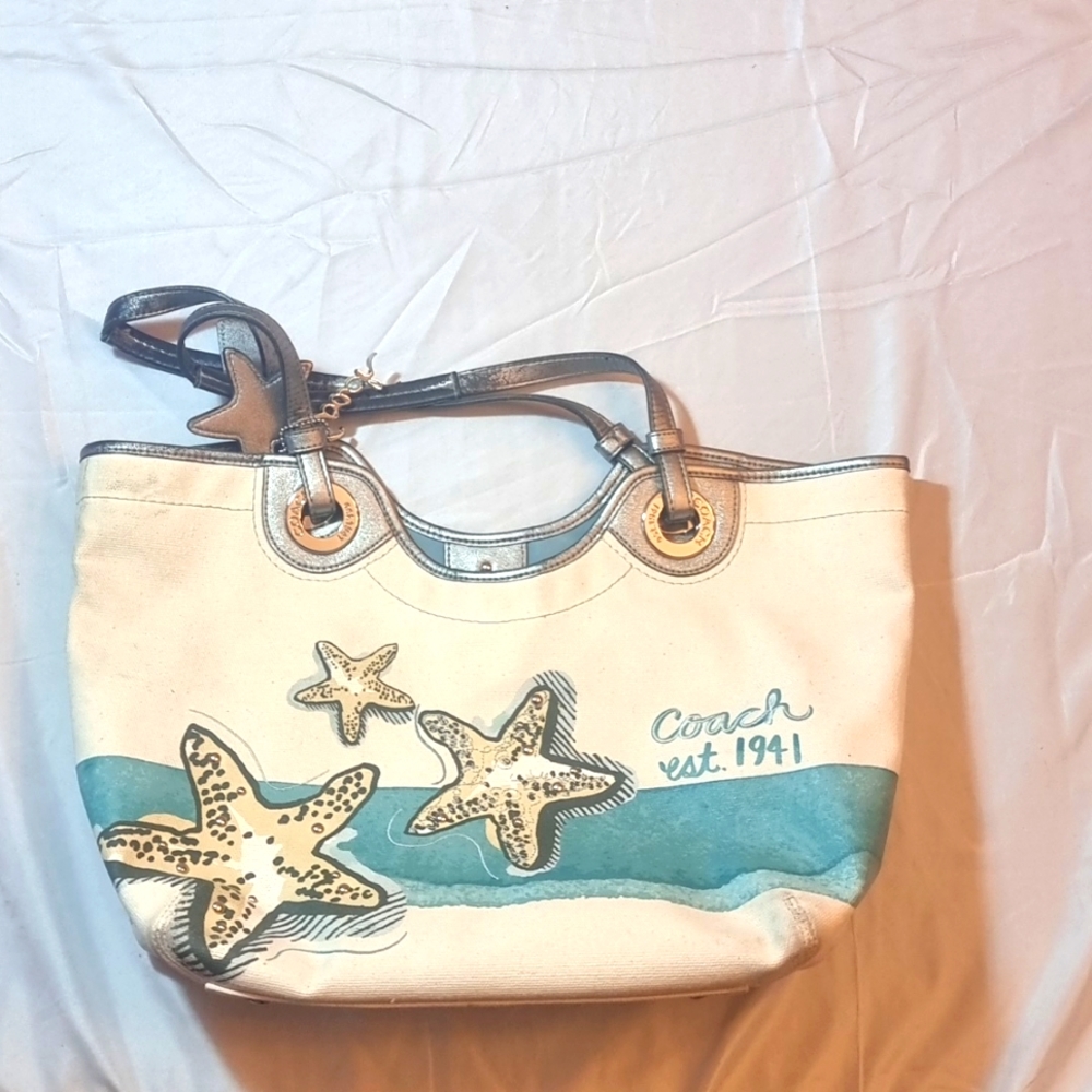 Coach summer star cream and teal purse
